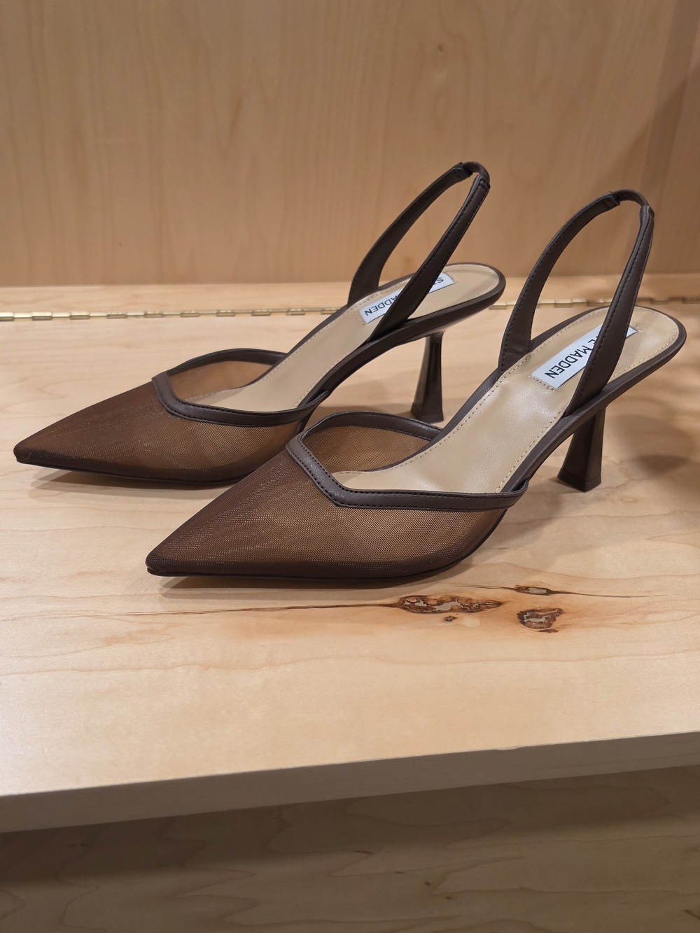 Steve MADDEN Brown Mesh Pointed Toe Slingback Heels SIZE 9